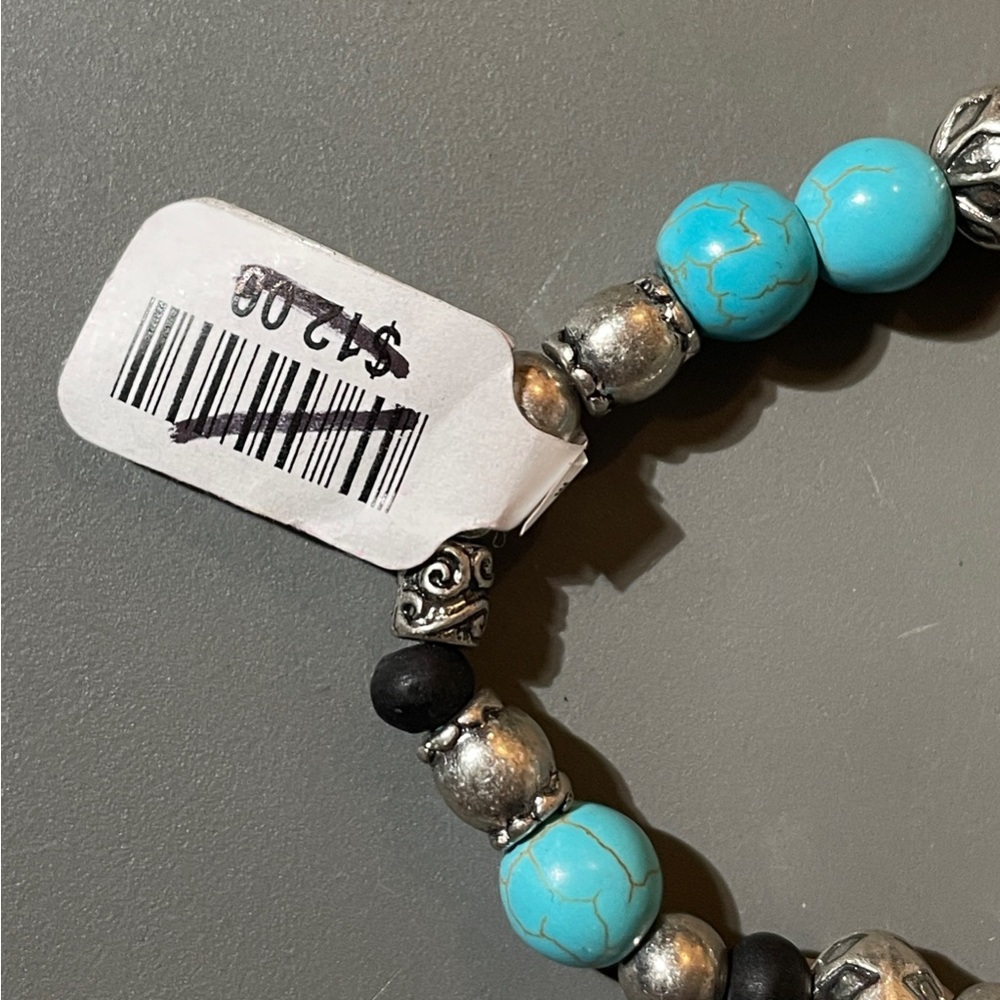 Free People Beaded Turquoise Silver-tone Stretch Bracelets, Lot of 3, NWT! - Picture 5 of 16